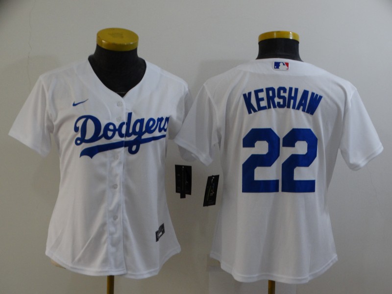 Personalized Women’s Los Angeles Dodgers #22 Clayton Kershaw White Stitched MLB Cool Base Jersey