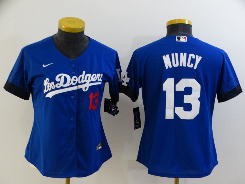 Personalized Women’s Los Angeles Dodgers #13 Max Muncy Blue 2021 City Connect Number Cool Base Stitched Jersey
