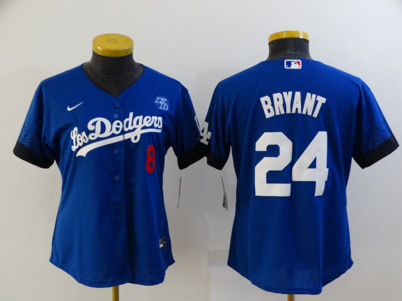 Personalized Women’s Los Angeles Dodgers #8 #24 Kobe Bryant Blue 2021 City Connect Number Cool Base Stitched Jersey