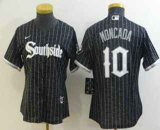 Personalized Women’s Chicago White Sox #10 Yoan Moncada Black 2021 City Connect Stitched MLB Cool Base Jersey