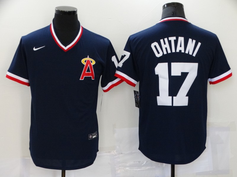 Personalized Men’s Los Angeles Angels #17 Shohei Ohtani Navy Blue Throwback Cooperstown Collection Stitched MLB Jersey