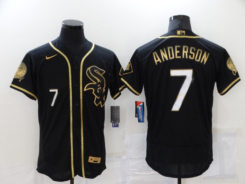 Personalized Men’s Chicago White Sox #7 Tim Anderson Black 2021 Golden Edition Stitched Flex Base Jersey