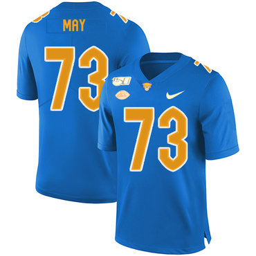 Personalized Pittsburgh Panthers 73 Mark May Blue 150th Anniversary Patch College Football Jersey