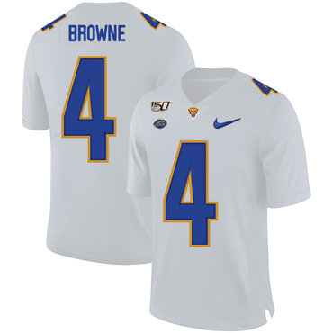 Personalized Pittsburgh Panthers 4 Max Browne White 150th Anniversary Patch College Football Jersey