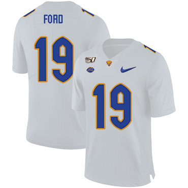 Personalized Pittsburgh Panthers 19 Dontez Ford White 150th Anniversary Patch College Football Jersey