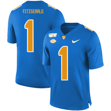 Personalized Pittsburgh Panthers 1 Larry Fitzgerald Blue 150th Anniversary Patch College Football Jersey