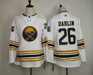 Personalized Youth Buffalo Sabres #26 Rasmus Dahlin White With Gold 50th Anniversary Stitched NHL Jersey