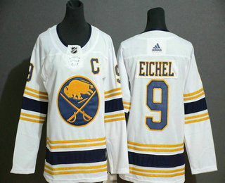 Personalized Youth Buffalo Sabres #9 Jack Eichel White With Gold C Patch and 50th Anniversary Stitched NHL Jersey