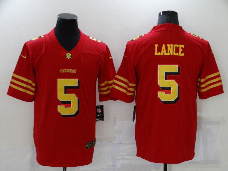 Personalized Men’s San Francisco 49ers #5 Trey Lance Red Gold 2021 Untouchable Stitched NFL Limited Jersey