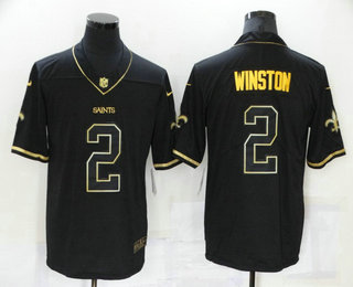 Personalized Men’s New Orleans Saints #2 Jameis Winston Black Golden Edition Stitched NFL Limited Jersey