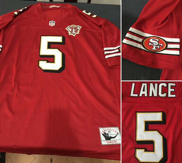 Personalized Men’s San Francisco 49ers #5 Trey Lance Red Throwback With 75th Anniversary Untouchable Limited Stitched Jersey
