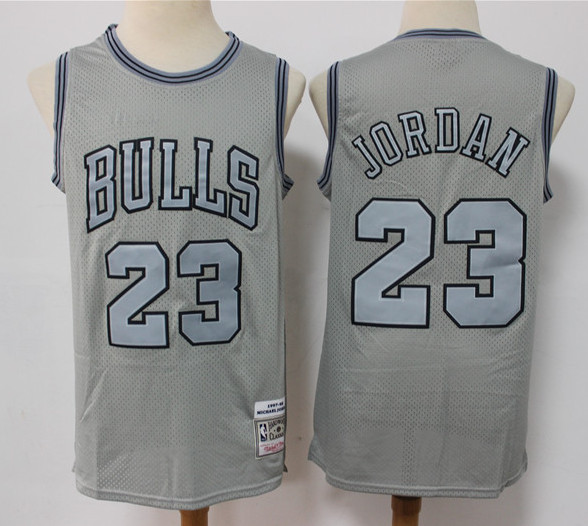 Personalized Men’s Chicago Bulls #23 Michael Jordan Grey Throwback Stitched Basketball Jersey