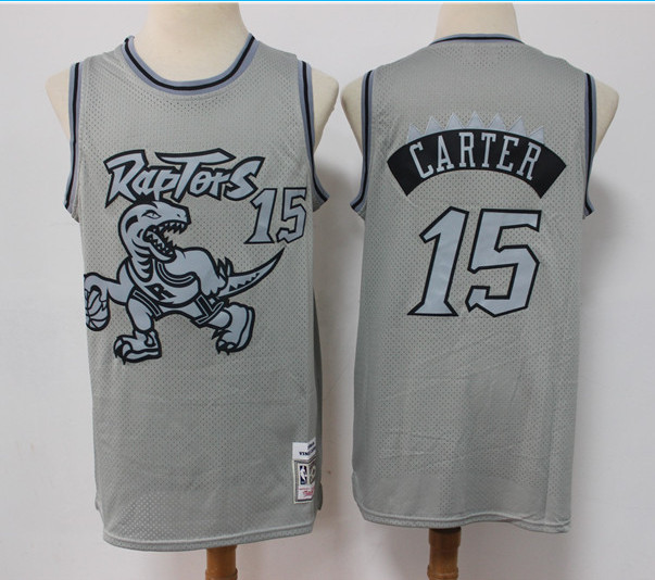 Personalized Men’s Toronto Raptors #15 Vince Carter Grey Throwback Stitched Basketball Jersey