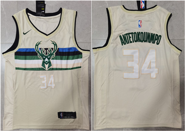 Personalized Men’s Milwaukee Bucks #34 Giannis Antetokounmpo Cream Stitched Jersey