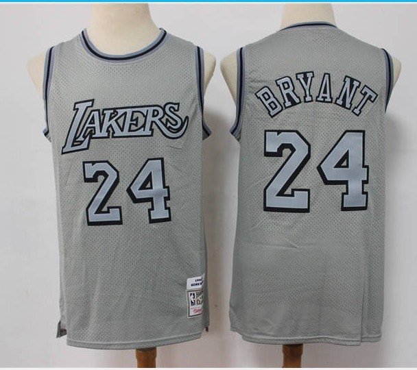 Personalized Men’s Los Angeles Lakers #24 Kobe Bryant Grey Throwback Stitched Basketball Jersey