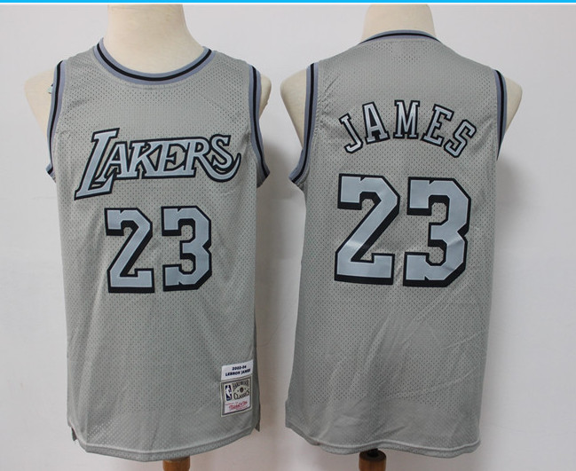 Personalized Men’s Los Angeles Lakers #23 LeBron James Grey Throwback Stitched Basketball Jersey