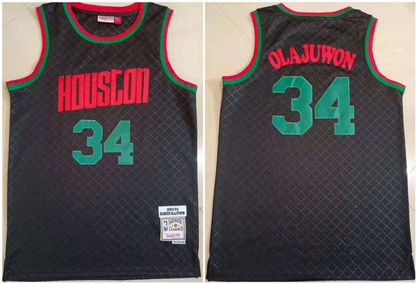 Personalized Men’s Houston Rockets #34 Hakeem Olajuwon Black 1993-94 Throwback Stitched Jersey