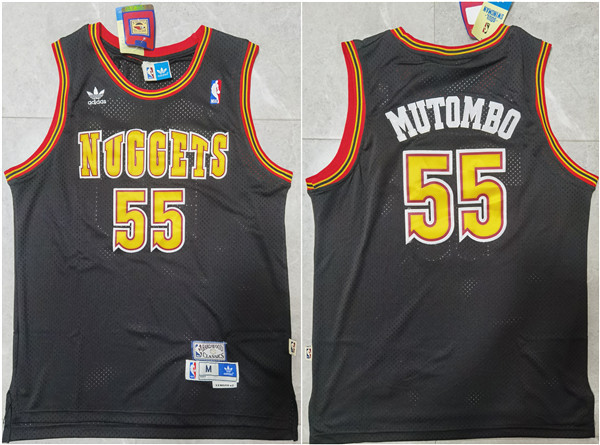 Personalized Men’s Denver Nuggets #55 Dikembe Mutombo Black Throwback Stitched Jersey
