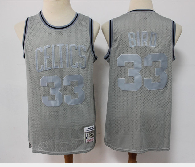 Personalized Men’s Boston Celtics #33 Larry Bird Grey Throwback Stitched Basketball Jersey