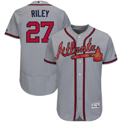 Personalized Men’s Atlanta Braves #27 Austin Riley Grey Flex Base Stitched Jersey