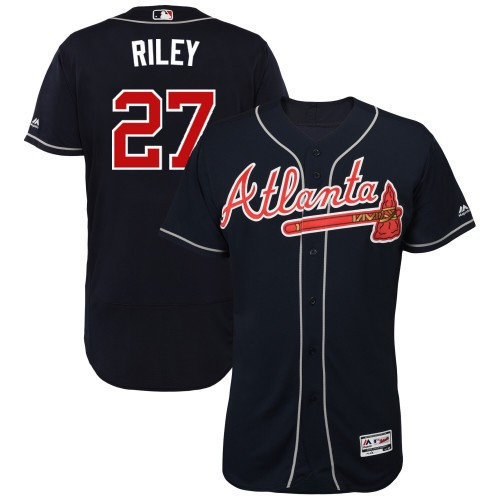 Personalized Men’s Atlanta Braves #27 Austin Riley Navy Flex Base Stitched Jersey