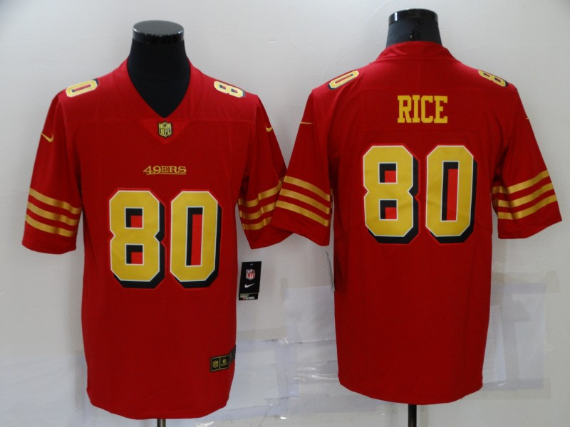 Personalized Men’s San Francisco 49ers #80 Jerry Rice Red Gold 2021 Untouchable Stitched NFL Limited Jersey