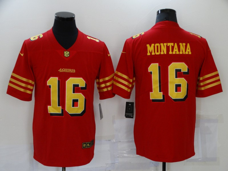 Personalized Men’s San Francisco 49ers #16 Joe Montana Red Gold 2021 Untouchable Stitched NFL Limited Jersey