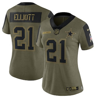 Personalized Women’s Dallas Cowboys #21 Ezekiel Elliott Olive 2021 Salute To Service Limited Player Jersey