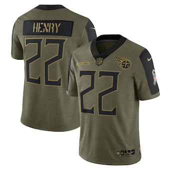 Personalized Men’s Tennessee Titans #22 Derrick Henry Olive 2021 Salute To Service Limited Player Jersey