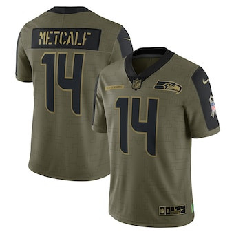 Personalized Men’s Seattle Seahawks #14 DK Metcalf Olive 2021 Salute To Service Limited Player Jersey