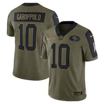Personalized Men’s San Francisco 49ers #10 Jimmy Garoppolo Olive 2021 Salute To Service Limited Player Jersey