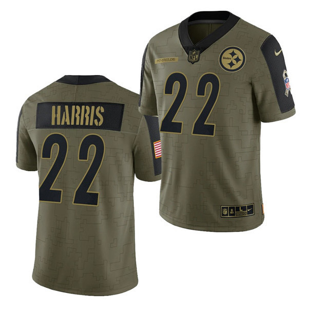 Personalized Men’s Pittsburgh Steelers #22 Najee Harris 2021 Olive Salute To Service Limited Stitched
