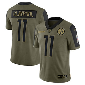 Personalized Men’s Pittsburgh Steelers #11 Chase Claypool Olive 2021 Salute To Service Limited Player Jersey