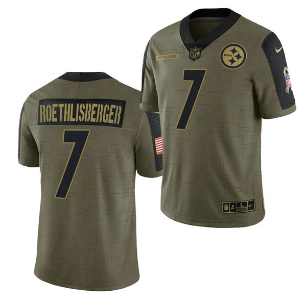 Personalized Men’s Pittsburgh Steelers #7 Ben Roethlisberger 2021 Olive Salute To Service Limited Stitched Jersey