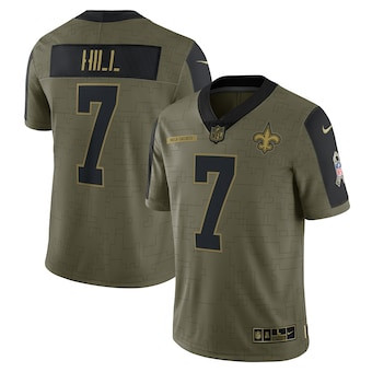 Personalized Men’s New Orleans Saints #7 Taysom Hill Olive 2021 Salute To Service Limited Player Jersey