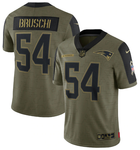 Personalized Men’s New England Patriots #54 Tedy Bruschi 2021 Olive Salute To Service Limited Stitched