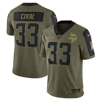 Personalized Men’s Minnesota Vikings #33 Dalvin Cook Olive 2021 Salute To Service Limited Player Jersey