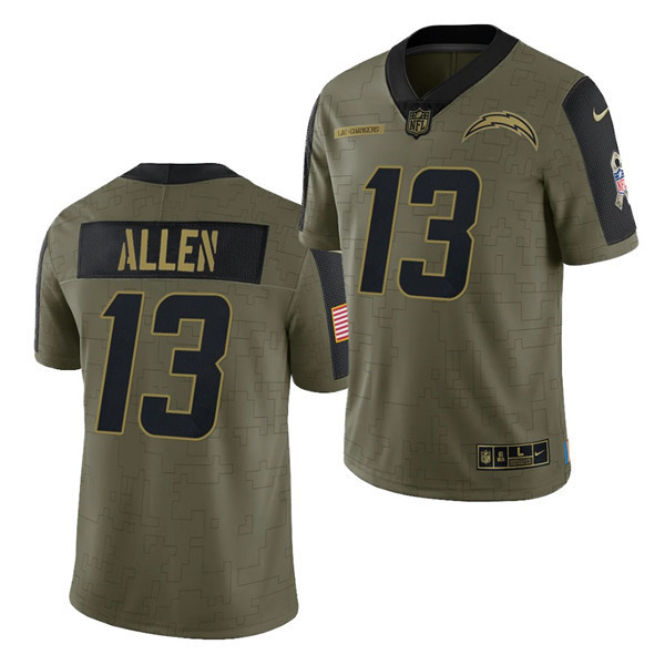 Personalized Men’s Los Angeles Chargers #13 Keenan Allen 2021 Olive Salute To Service Limited Stitched Jersey