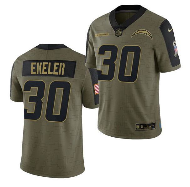 Personalized Men’s Los Angeles Chargers #30 Austin Ekeler 2021 Olive Salute To Service Limited Stitched Jersey