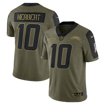 Personalized Men’s Los Angeles Chargers #10 Justin Herbert Olive 2021 Salute To Service Limited Player Jersey