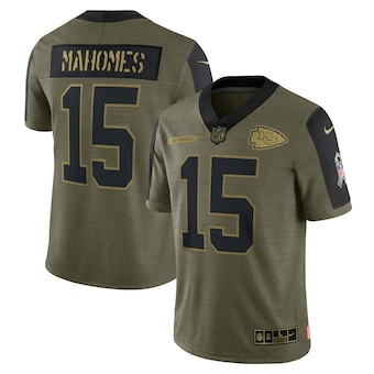 Personalized Men’s Kansas City Chiefs #15 Patrick Mahomes Olive 2021 Salute To Service Limited Player Jersey