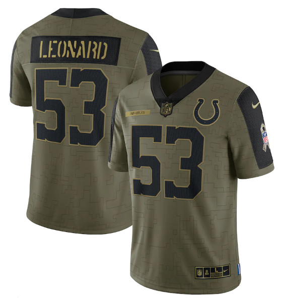 Personalized Men’s Indianapolis Colts #53 Darius Leonard 2021 Olive Salute To Service Limited