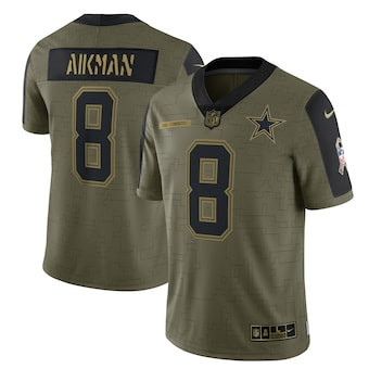 Personalized Men’s Dallas Cowboys #8 Troy Aikman Olive 2021 Salute To Service Retired Player Limited Jersey