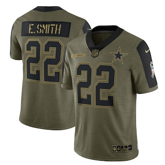Personalized Men’s Dallas Cowboys #22 Emmitt Smith Olive 2021 Salute To Service Retired Player Limited Jersey