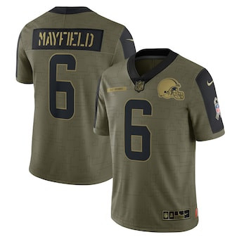 Personalized Men’s Cleveland Browns #6 Baker Mayfield Olive 2021 Salute To