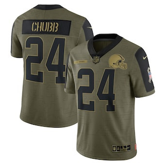 Personalized Men’s Cleveland Browns #24 Nick Chubb Olive 2021 Salute To Service Limited Player Jersey