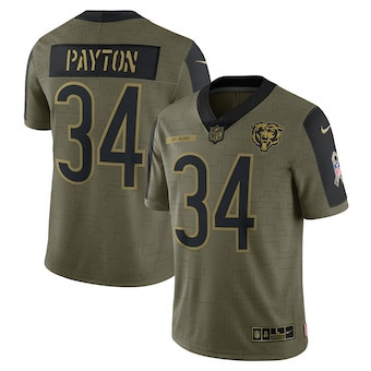 Personalized Men’s Chicago Bears #34 Walter Payton Olive 2021 Salute To Service Retired Player Limited Jersey