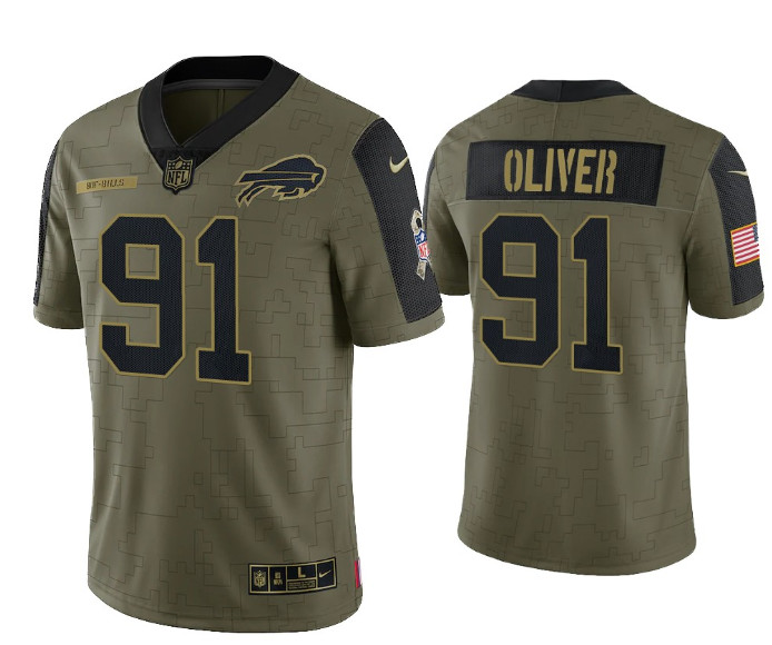 Personalized Men’s Buffalo Bills #91 Ed Oliver 2021 Olive Salute To Service Limited Stitched Jersey