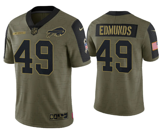 Personalized Men’s Buffalo Bills #49 Tremaine Edmunds 2021 Olive Salute To Service Limited Stitched Jersey