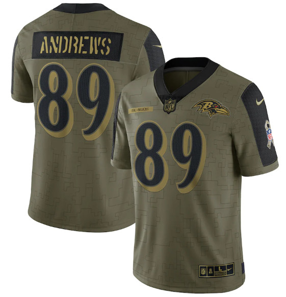 Personalized Men’s Baltimore Ravens #89 Mark Andrews 2021 Olive Salute To Service Limited Stitched